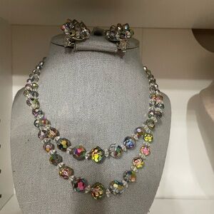 Vintage Laguna Smokey Aurora Boreslis  Crystal Necklace and Earrings Set